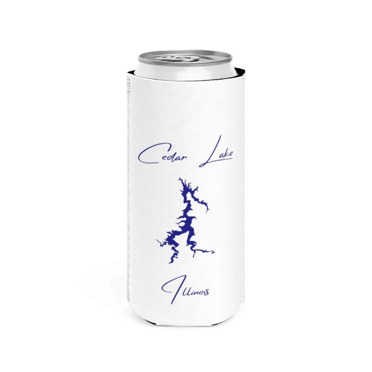 Illinois  Cedar  Lake  Slim  Can  Koozie  front  position  view  from  front  white.webp