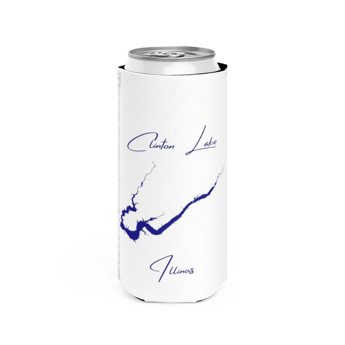 Illinois  Clinton  Lake  Slim  Can  Koozie  front  position  view  from  front  white.webp