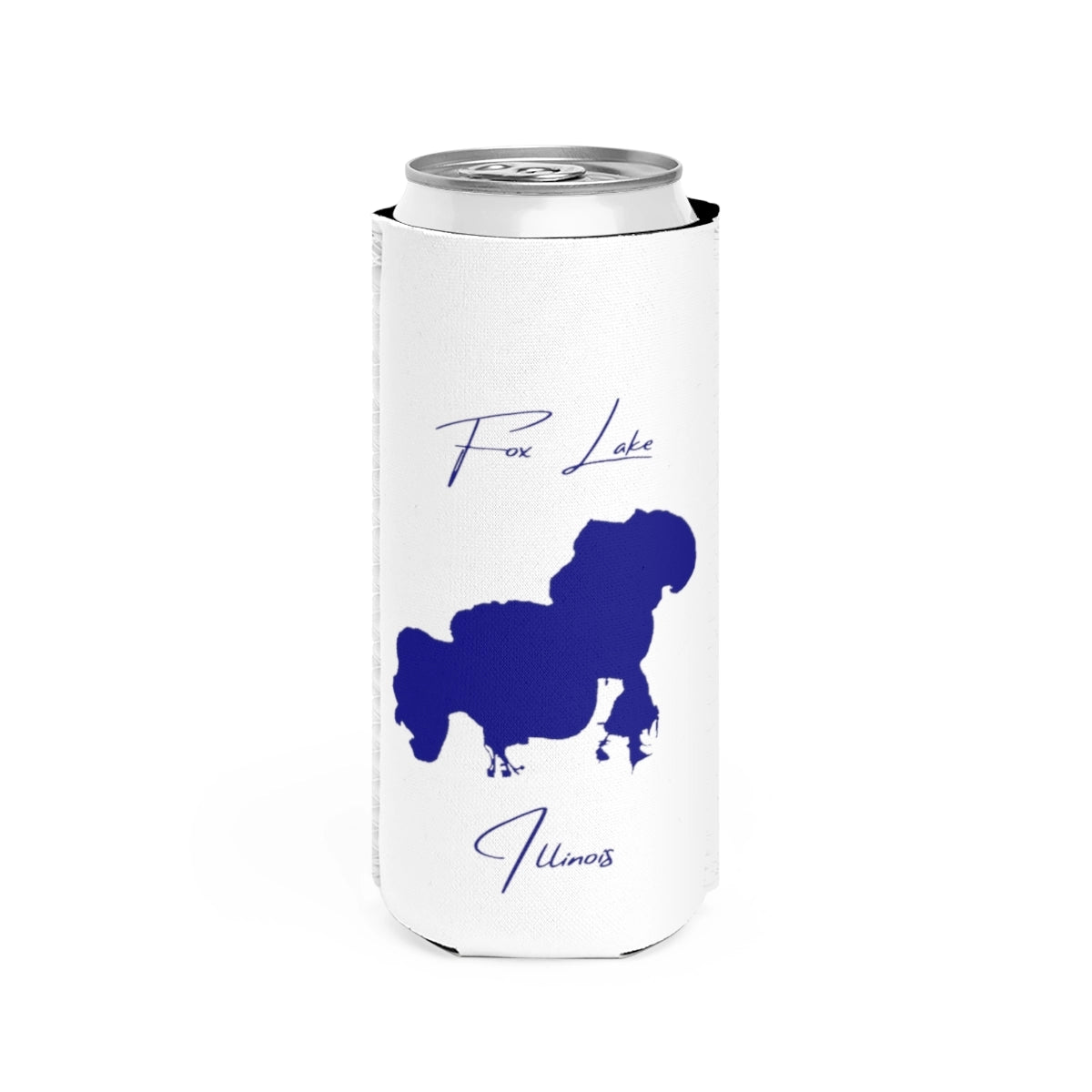 Illinois  Fox  Lake  Slim  Can  Koozie  front  position  view  from  front  white.webp