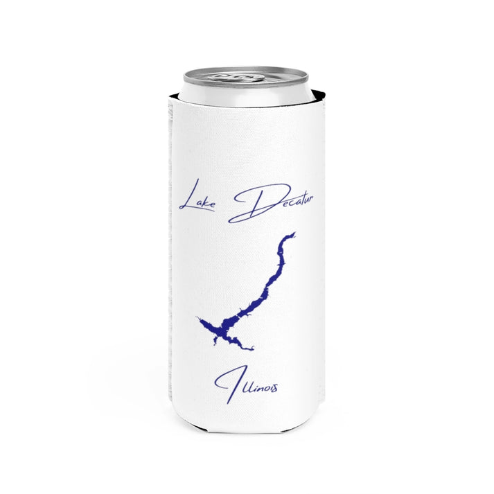 Illinois  Lake  Decatur  Slim  Can  Koozie  front  position  view  from  front  white.webp