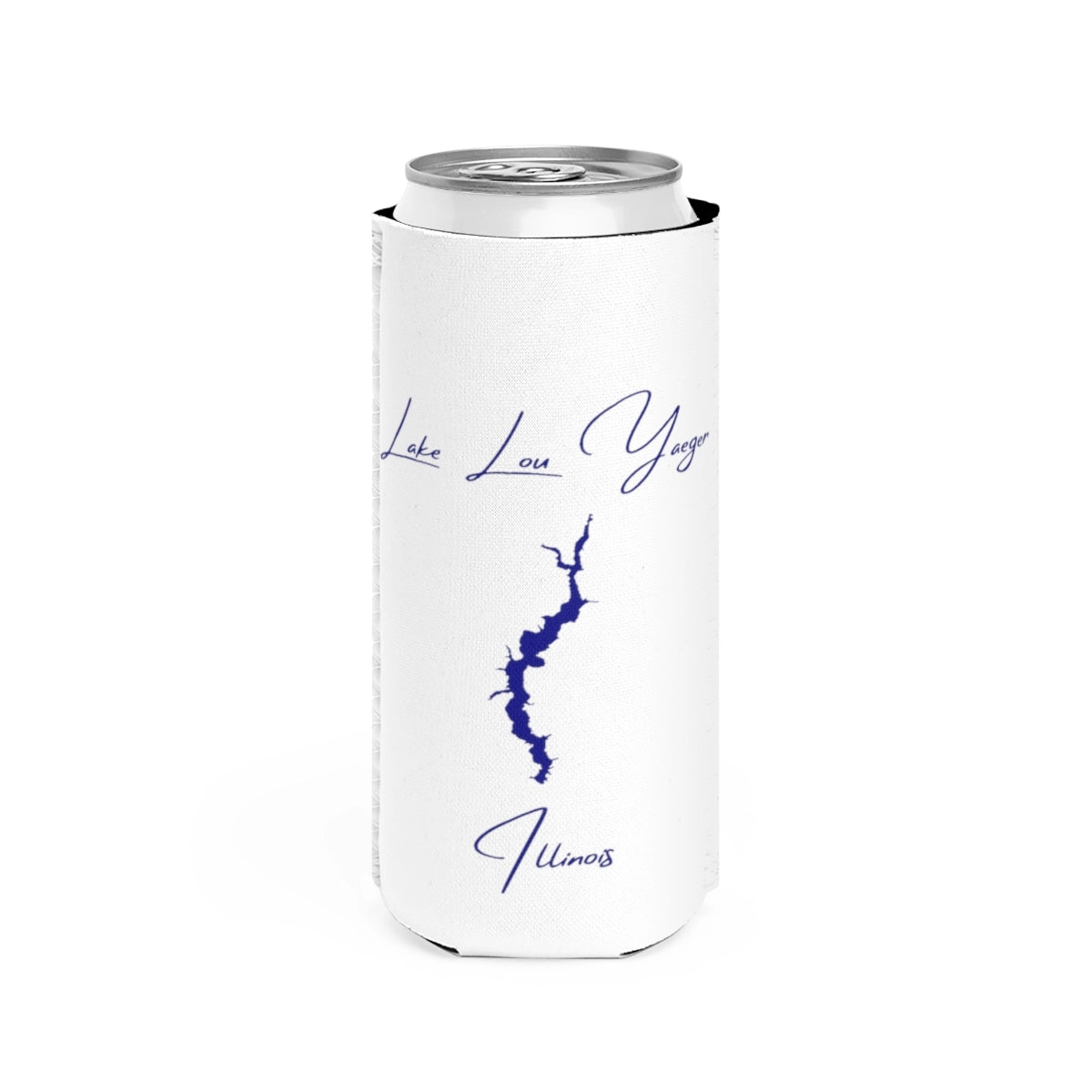 Illinois  Lake  Lou  Yaeger  Slim  Can  Koozie  front  position  view  from  front  white.webp