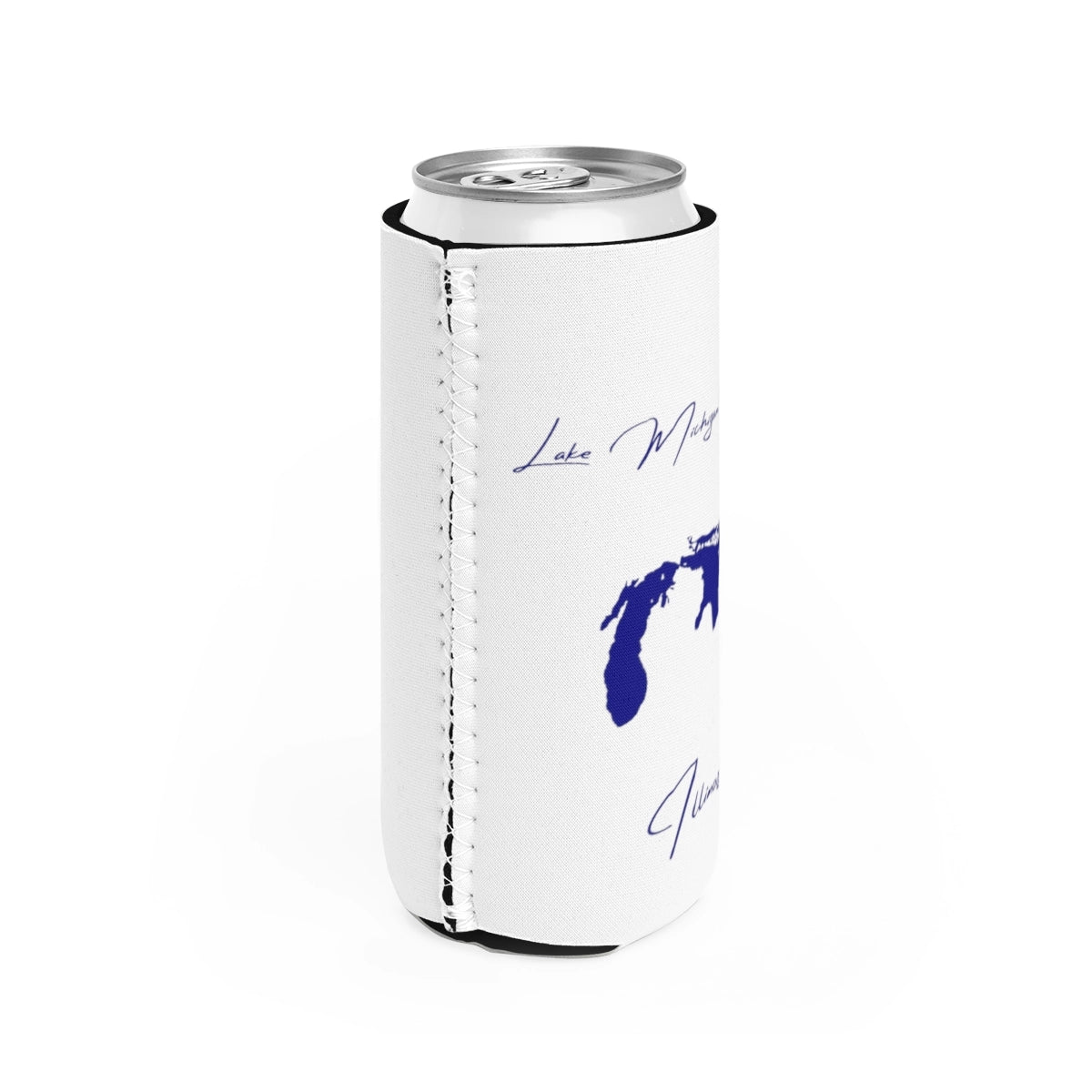 Illinois  Lake  Michigan-Huron  Slim  Can  Koozie  all  position  view  from  right  white.webp