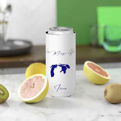 Illinois  Lake  Michigan-Huron  Slim  Can  Koozie  front  position  view  from  context-2  white.webp