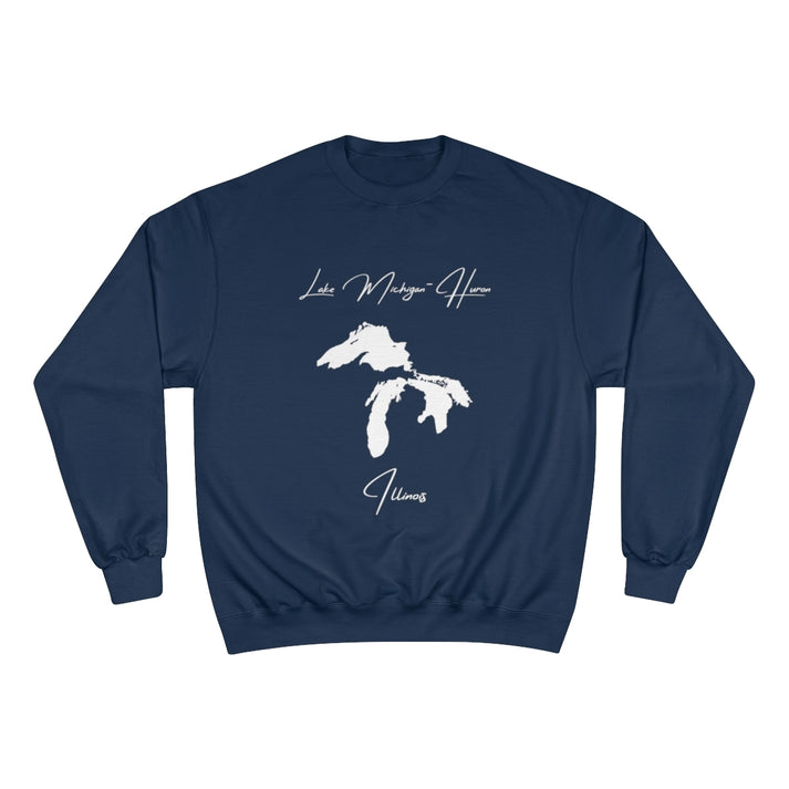 Illinois  Lake  Michigan-Huron  Sweatshirt  front  position  view  from  front  navy.webp