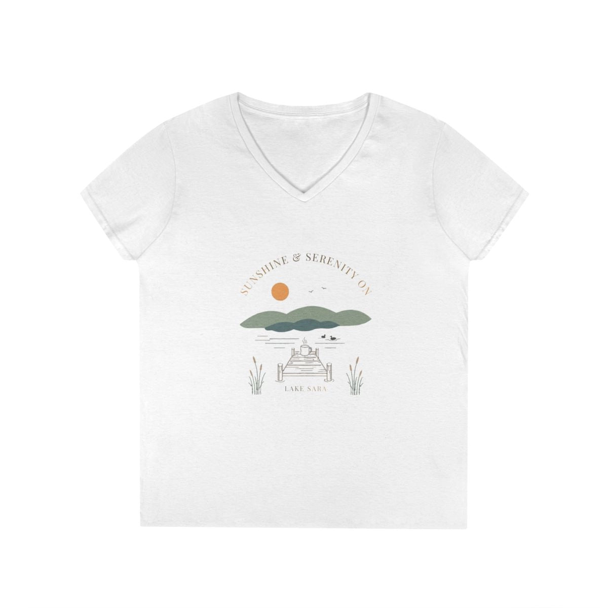 Illinois  Lake  Sara  V-Neck  Boho  T-shirt  front  position  view  from  front  white.webp