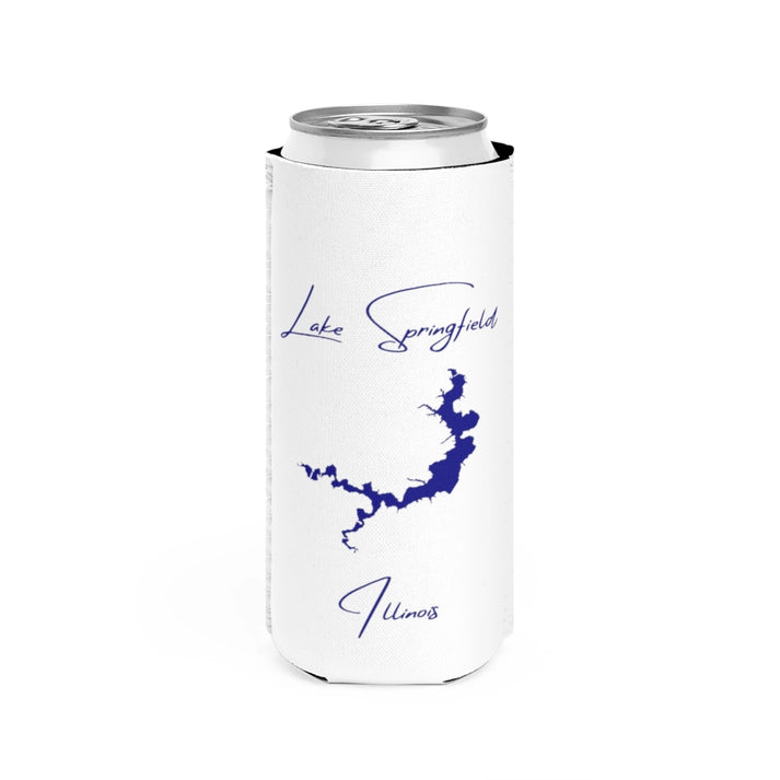 Illinois  Lake  Springfield  Slim  Can  Koozie  front  position  view  from  front  white.webp
