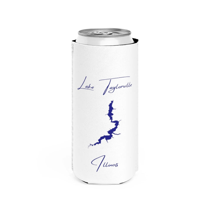Illinois  Lake  Taylorville  Slim  Can  Koozie  front  position  view  from  front  white.webp