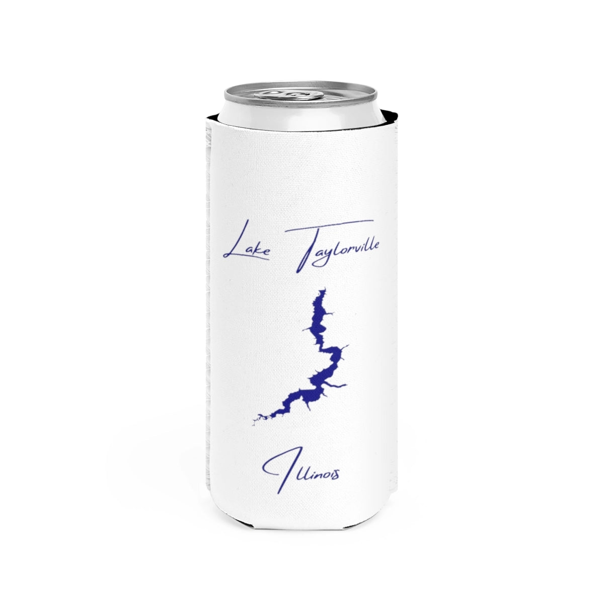Illinois  Lake  Taylorville  Slim  Can  Koozie  front  position  view  from  front  white.webp
