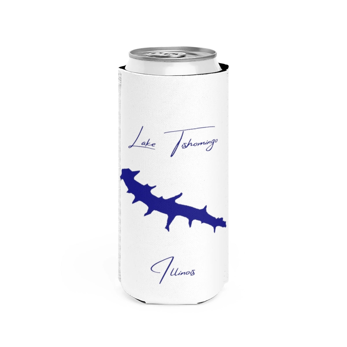 Illinois  Lake  Tishomingo  Slim  Can  Koozie  front  position  view  from  front  white.webp