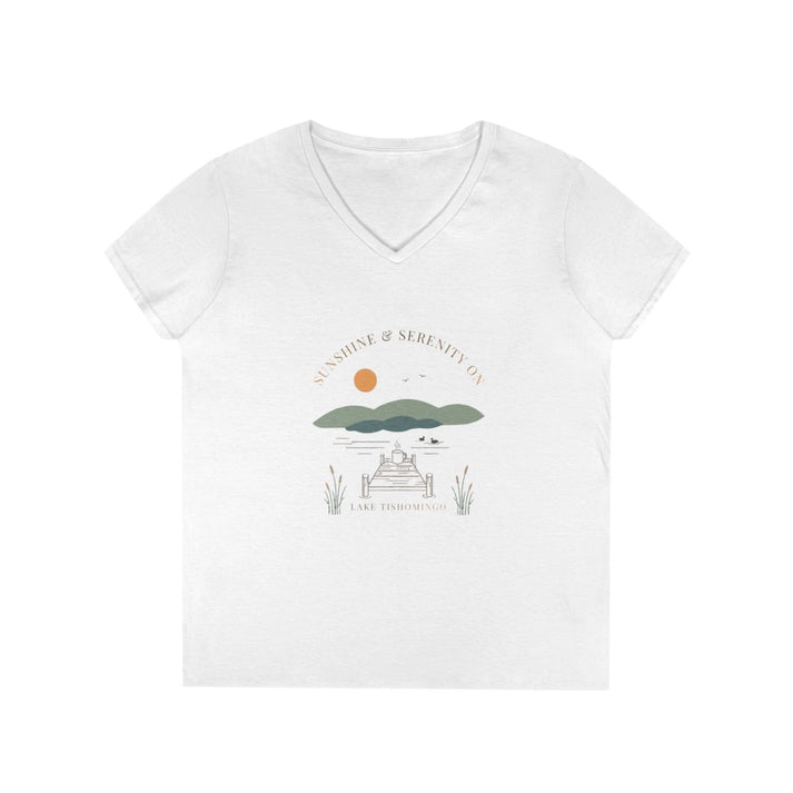 Illinois  Lake  Tishomingo  V-Neck  Boho  T-shirt  front  position  view  from  front  white.webp