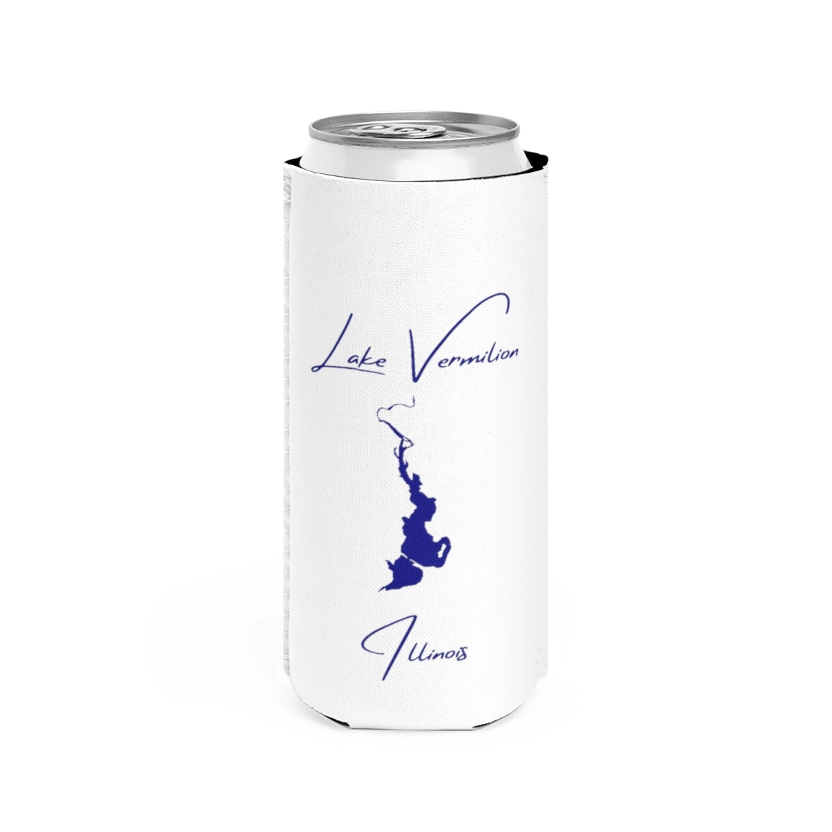 Illinois  Lake  Vermilion  Slim  Can  Koozie  front  position  view  from  front  white.webp