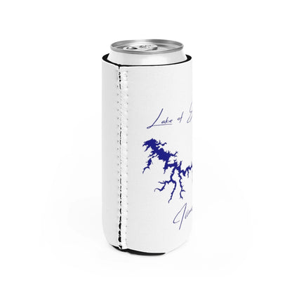 Illinois  Lake  of  Egypt  Slim  Can  Koozie  all  position  view  from  right  white.webp