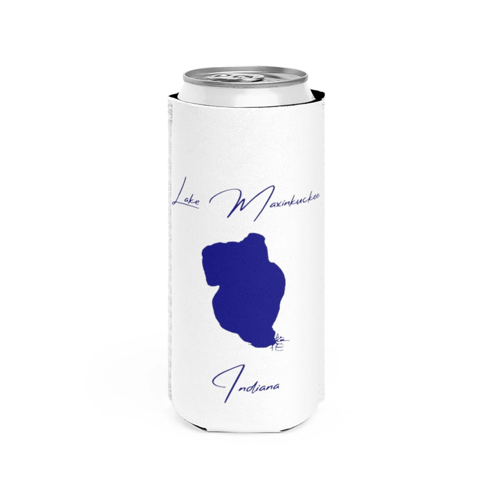 Indiana  Lake  Maxinkuckee  Slim  Can  Koozie  front  position  view  from  front  white.webp
