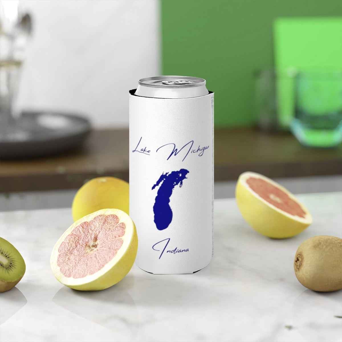 Indiana  Lake  Michigan  Slim  Can  Koozie  front  position  view  from  context-2  white.webp