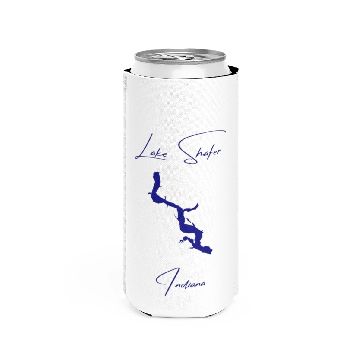 Indiana  Lake  Shafer  Slim  Can  Koozie  front  position  view  from  front  white.webp