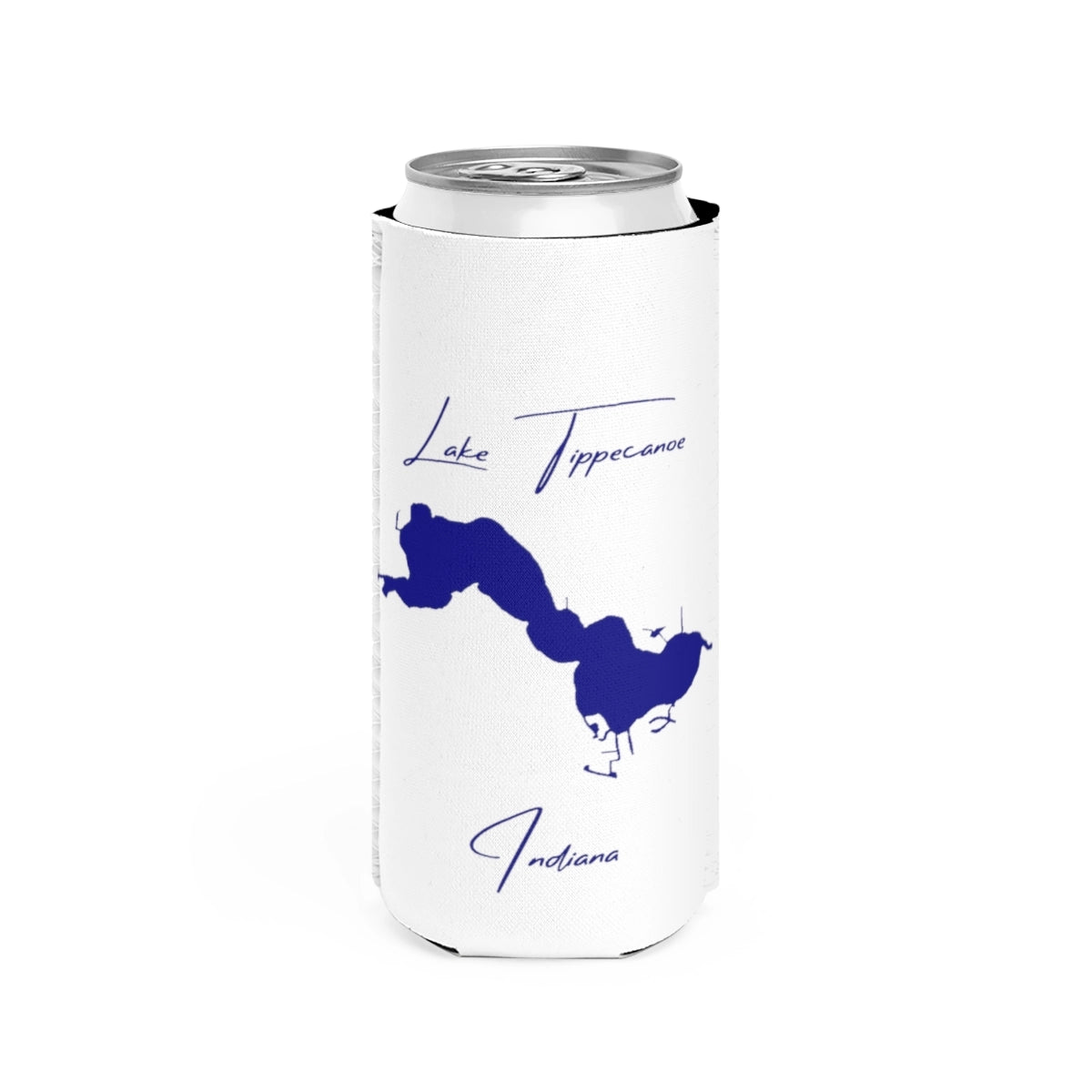 Indiana  Lake  Tippecanoe  Slim  Can  Koozie  front  position  view  from  front  white.webp