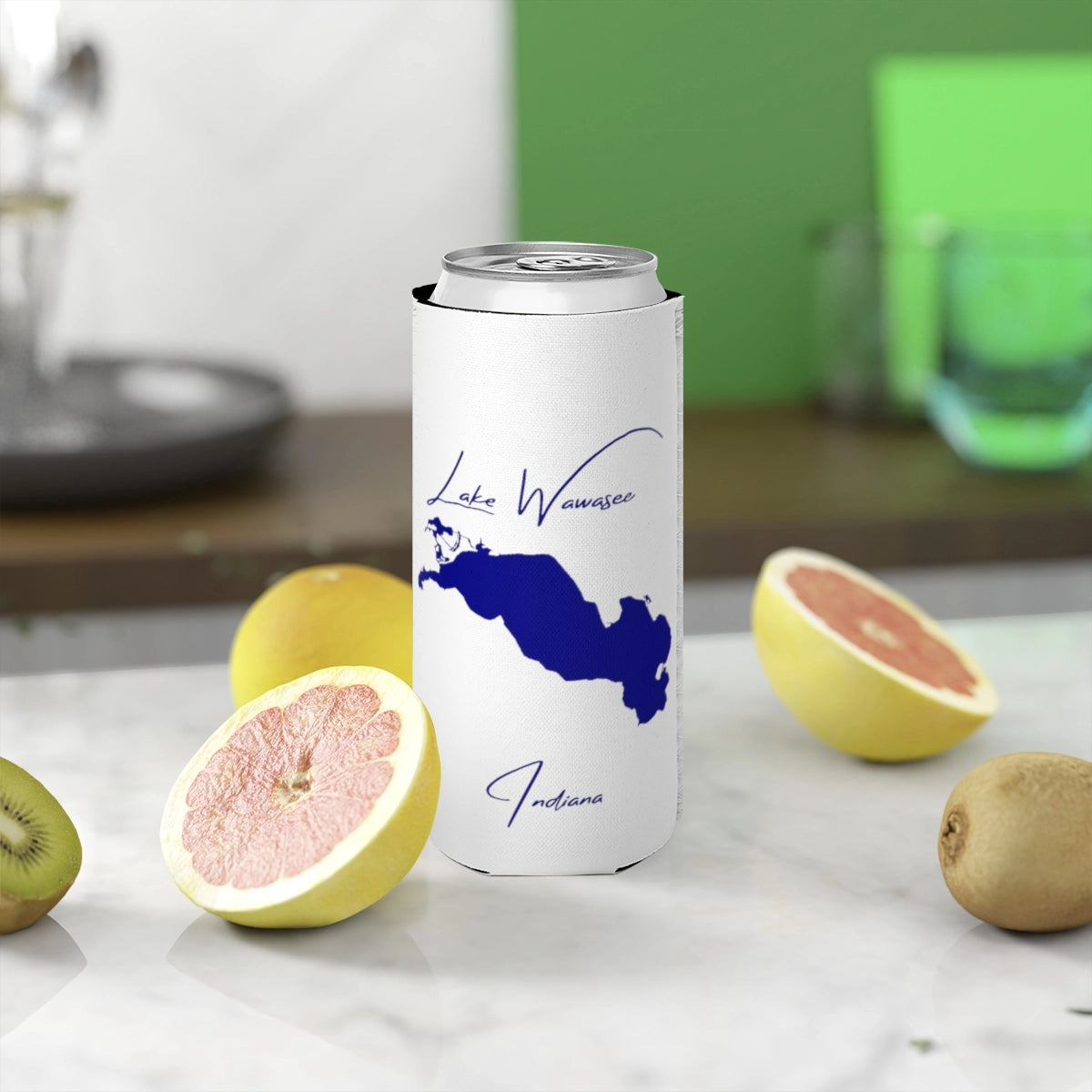 Indiana  Lake  Wawasee  Slim  Can  Koozie  front  position  view  from  context-2  white.webp