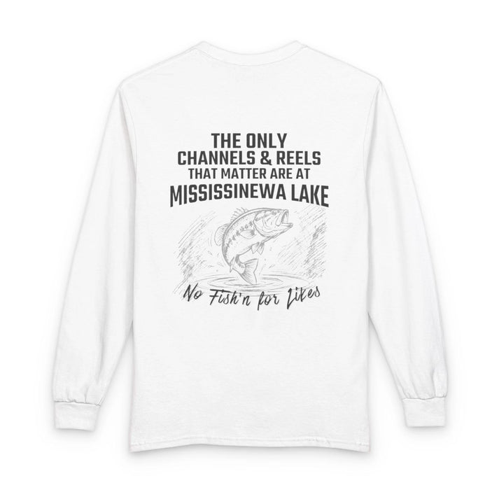Indiana  Mississinewa  Lake  Long  Sleeve  Fishing  T-shirt  back  position  view  from  back  white.webp