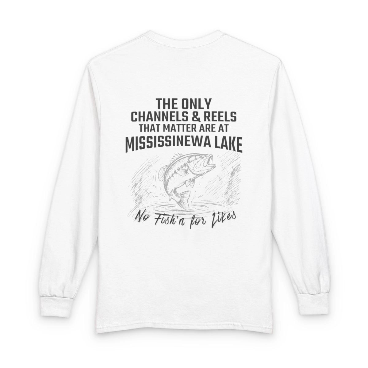 Indiana  Mississinewa  Lake  Long  Sleeve  Fishing  T-shirt  back  position  view  from  back  white.webp