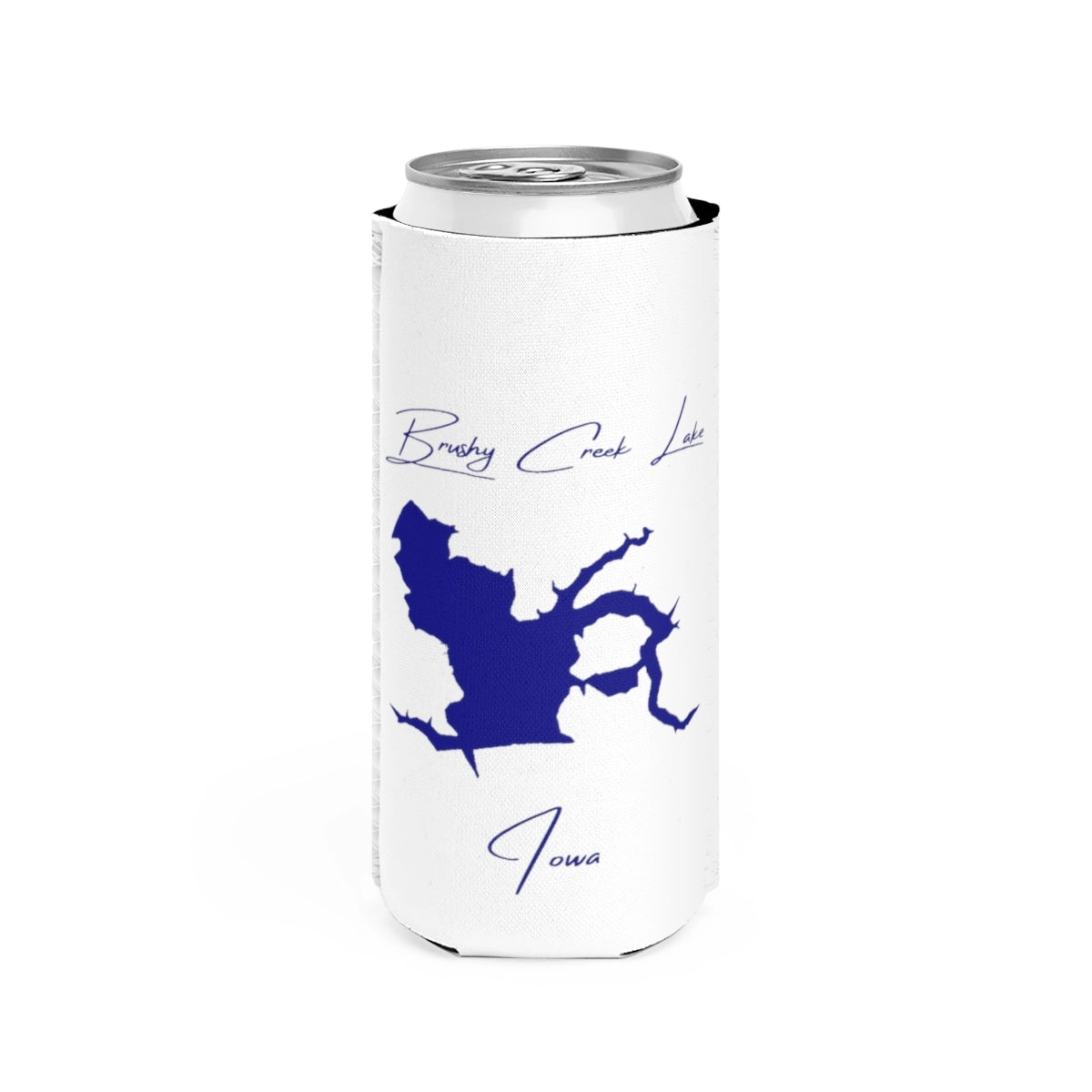 Iowa  Brushy  Creek  Lake  Slim  Can  Koozie  front  position  view  from  front  white.webp