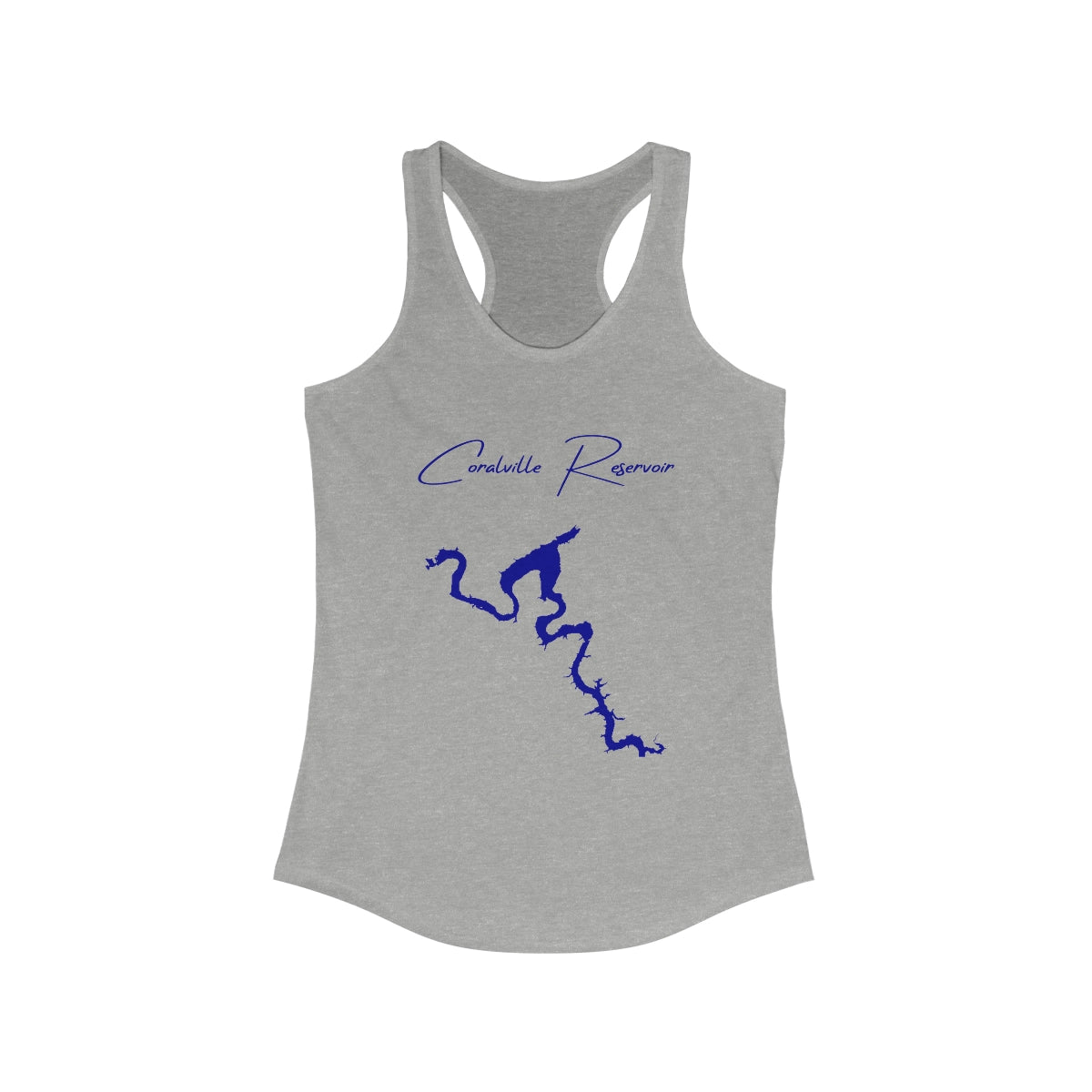 Iowa  Coralville  Reservoir  Racerback-Tank  front  position  view  from  front  heather  grey.webp
