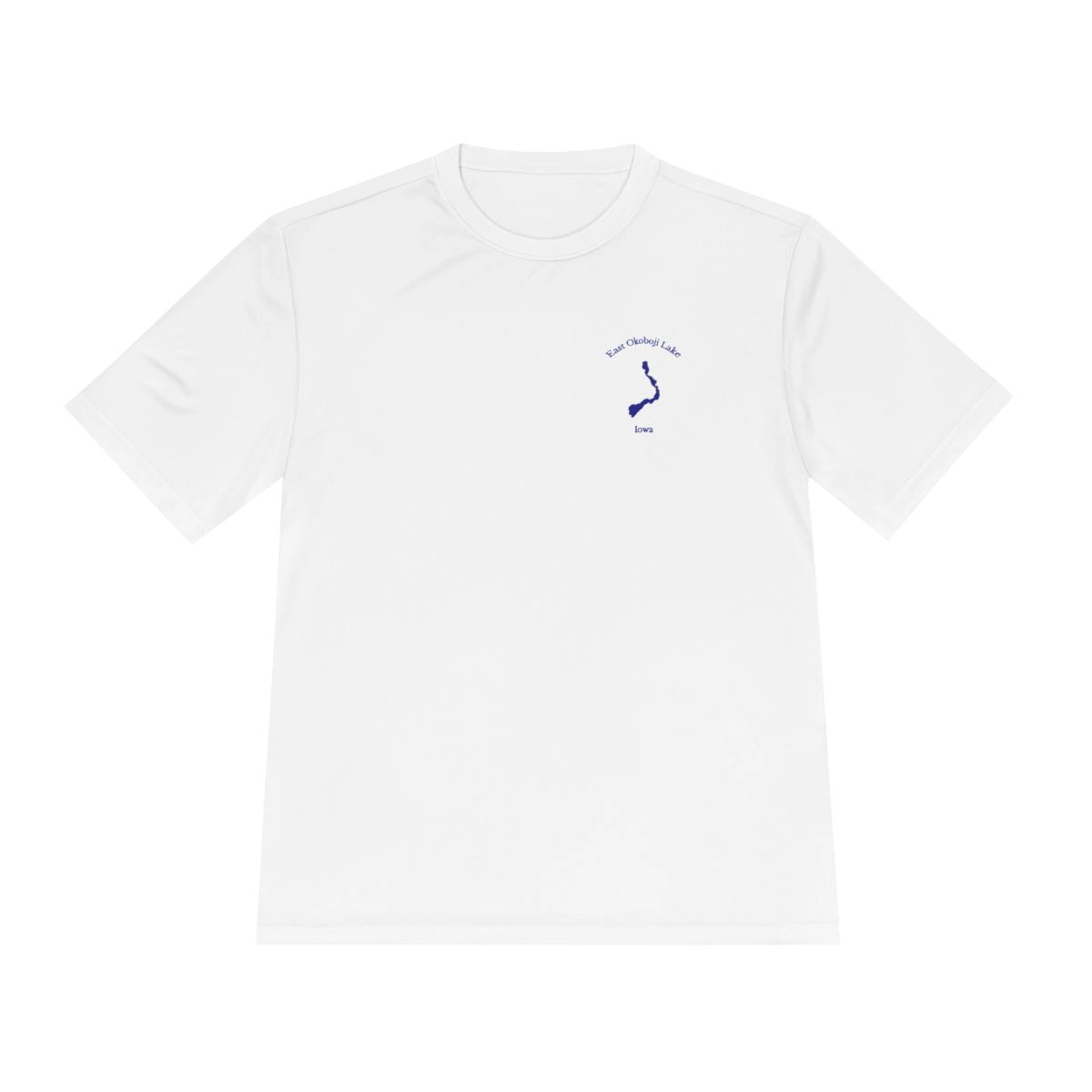 Iowa  East  Okoboji  Lake  Moisture  Wicking  Tee  front  position  view  from  front  white.webp
