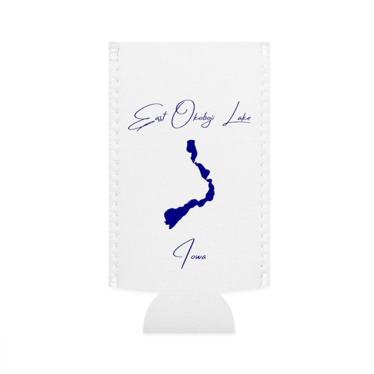 Iowa  East  Okoboji  Lake  Slim  Can  Koozie  front  position  view  from  flat-front  white.webp