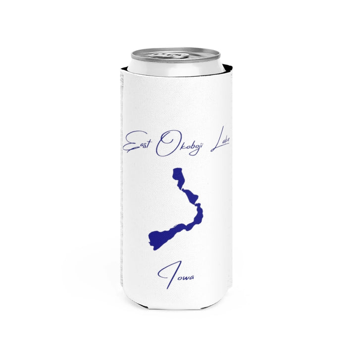 Iowa  East  Okoboji  Lake  Slim  Can  Koozie  front  position  view  from  front  white.webp