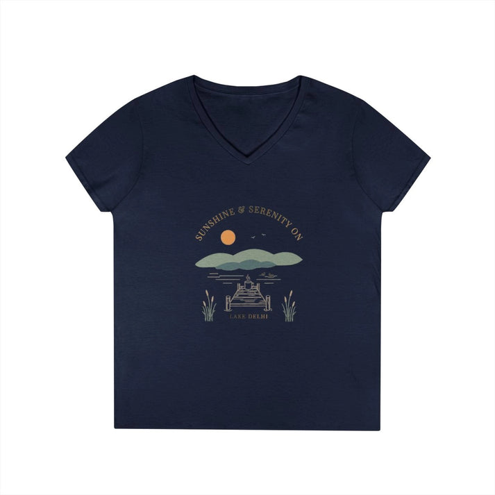Iowa  Lake  Delhi  V-Neck  Boho  T-shirt  front  position  view  from  front  navy.webp