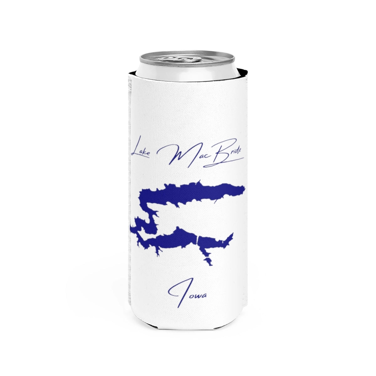Iowa  Lake  MacBride  Slim  Can  Koozie  front  position  view  from  front  white.webp