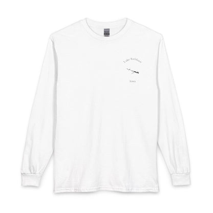 Iowa  Lake  Rathbun  Long  Sleeve  Fishing  T-shirt  front  position  view  from  front  white.webp
