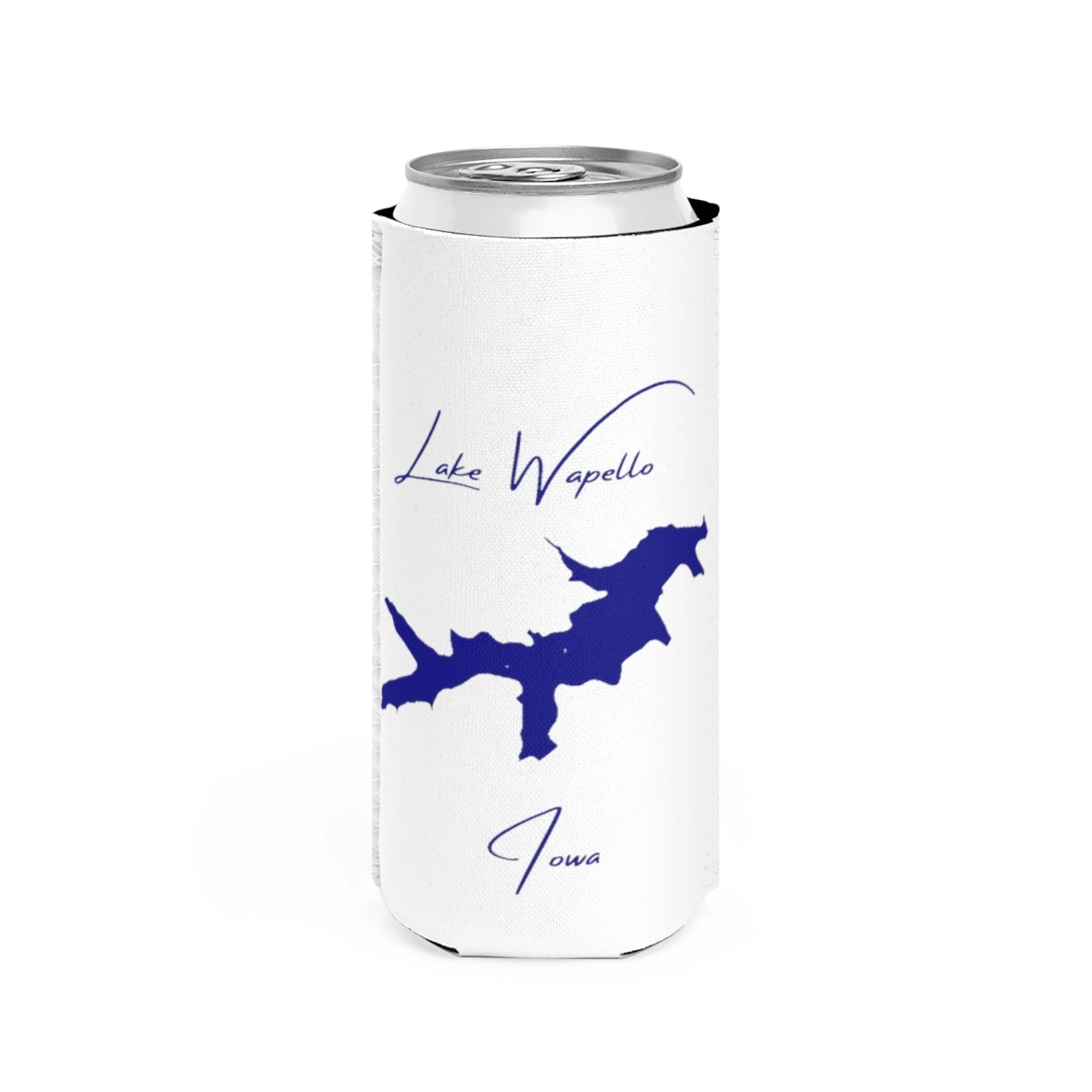 Iowa  Lake  Wapello  Slim  Can  Koozie  front  position  view  from  front  white.webp