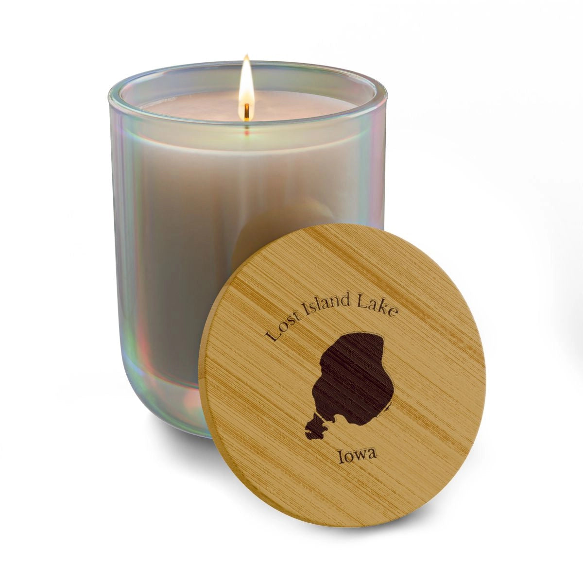 Iowa  Lost  Island  Lake  Engraved  Candle  other  position  view  from  front  opal  iris.webp
