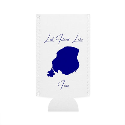 Iowa  Lost  Island  Lake  Slim  Can  Koozie  front  position  view  from  flat-front  white.webp