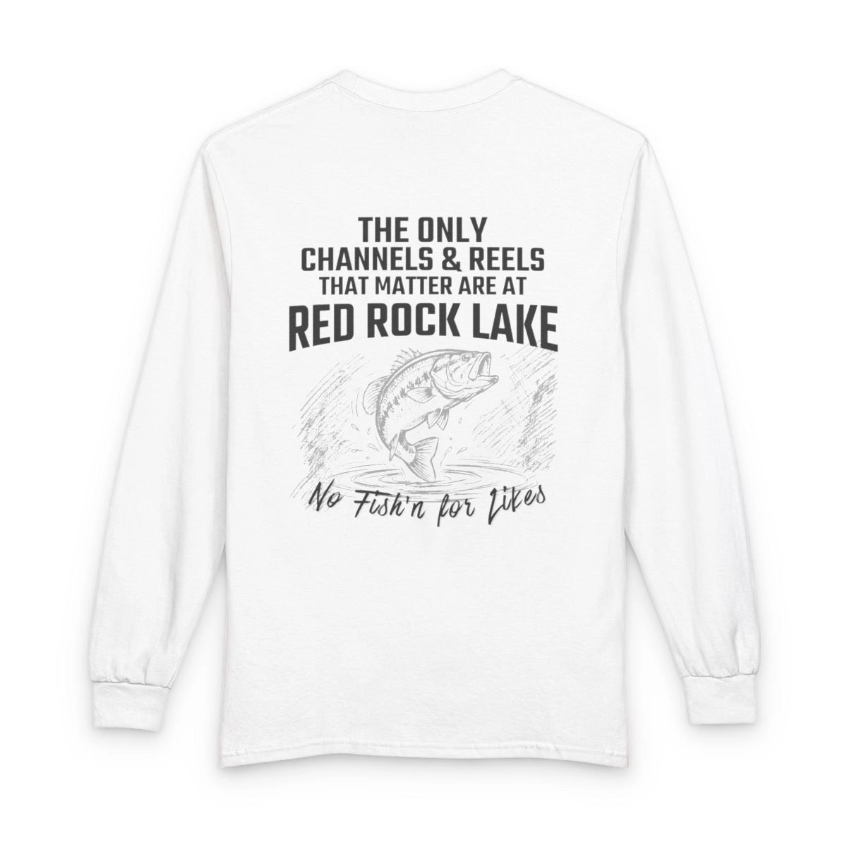 Iowa  Red  Rock  Lake  Long  Sleeve  Fishing  T-shirt  back  position  view  from  back  white.webp