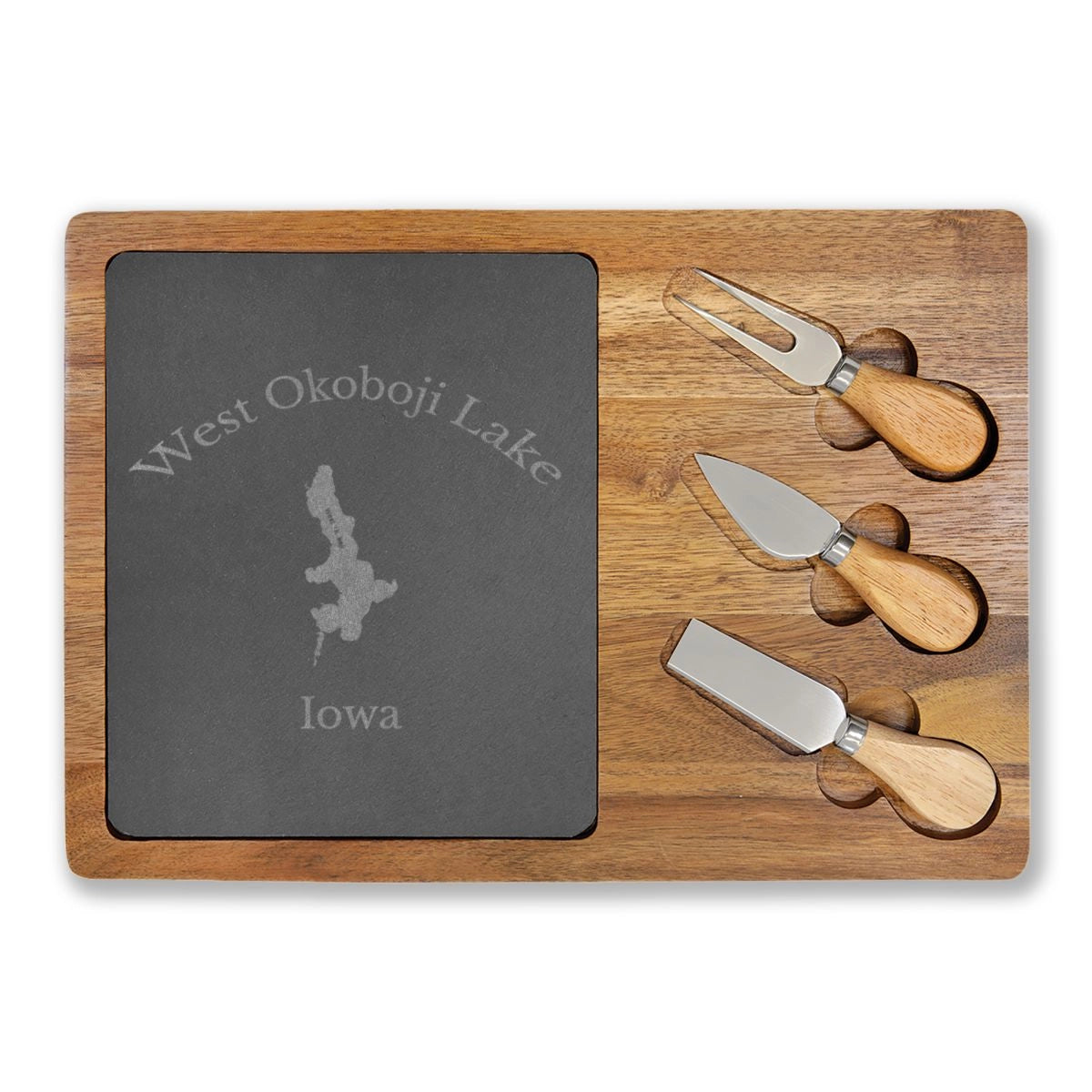 Iowa  West  Okoboji  Lake  Engraved  Charcuterie  Board  other  position  view  from  front  13  3  4  x  9  3  4.webp