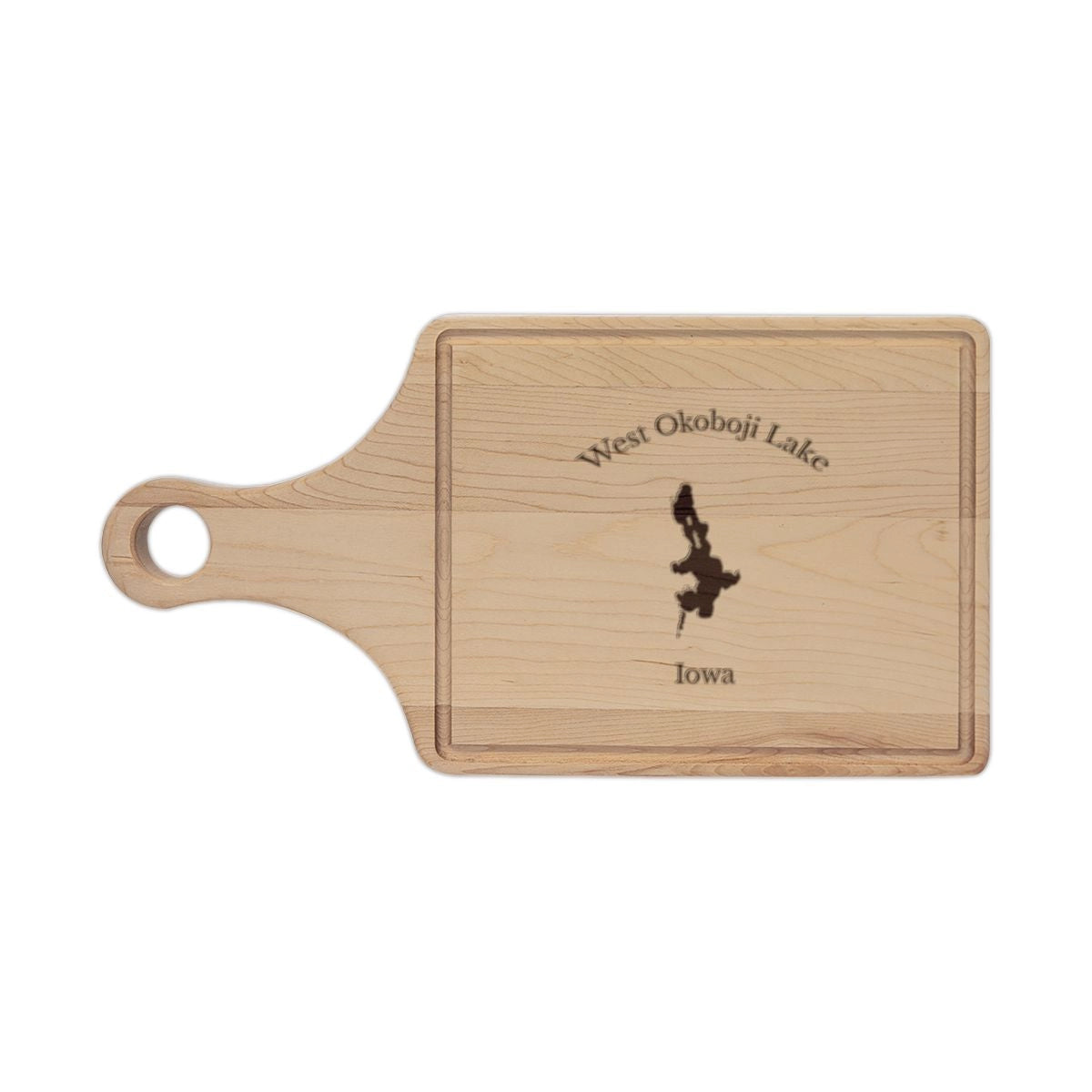 Iowa  West  Okoboji  Lake  Engraved  Cutting  Board  front  position  view  from  front  maple.webp