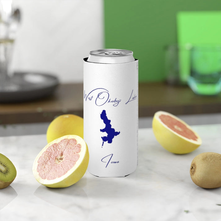 Iowa  West  Okoboji  Lake  Slim  Can  Koozie  front  position  view  from  context-2  white.webp