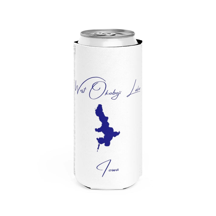 Iowa  West  Okoboji  Lake  Slim  Can  Koozie  front  position  view  from  front  white.webp