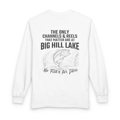 Kansas  Big  Hill  Lake  Long  Sleeve  Fishing  T-shirt  back  position  view  from  back  white.webp