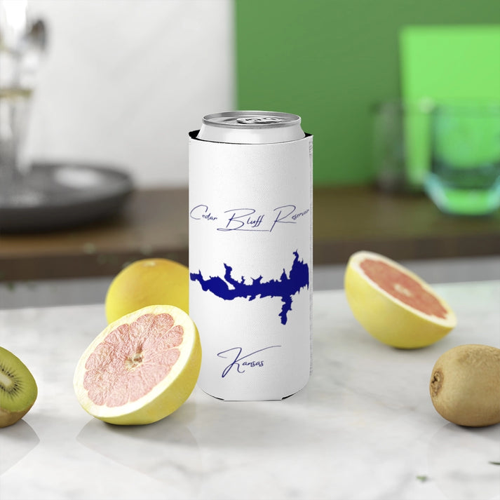 Kansas  Cedar  Bluff  Reservoir  Slim  Can  Koozie  front  position  view  from  context-2  white.webp