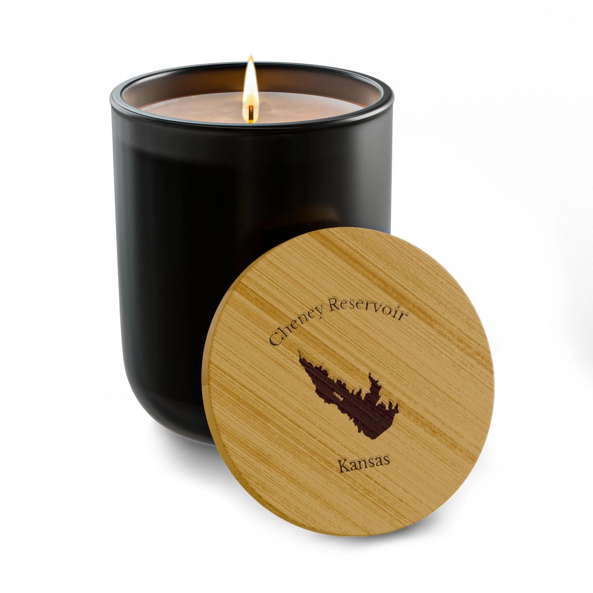 Kansas  Cheney  Reservoir  Engraved  Candle  other  position  view  from  front  true  noir  (matte).webp
