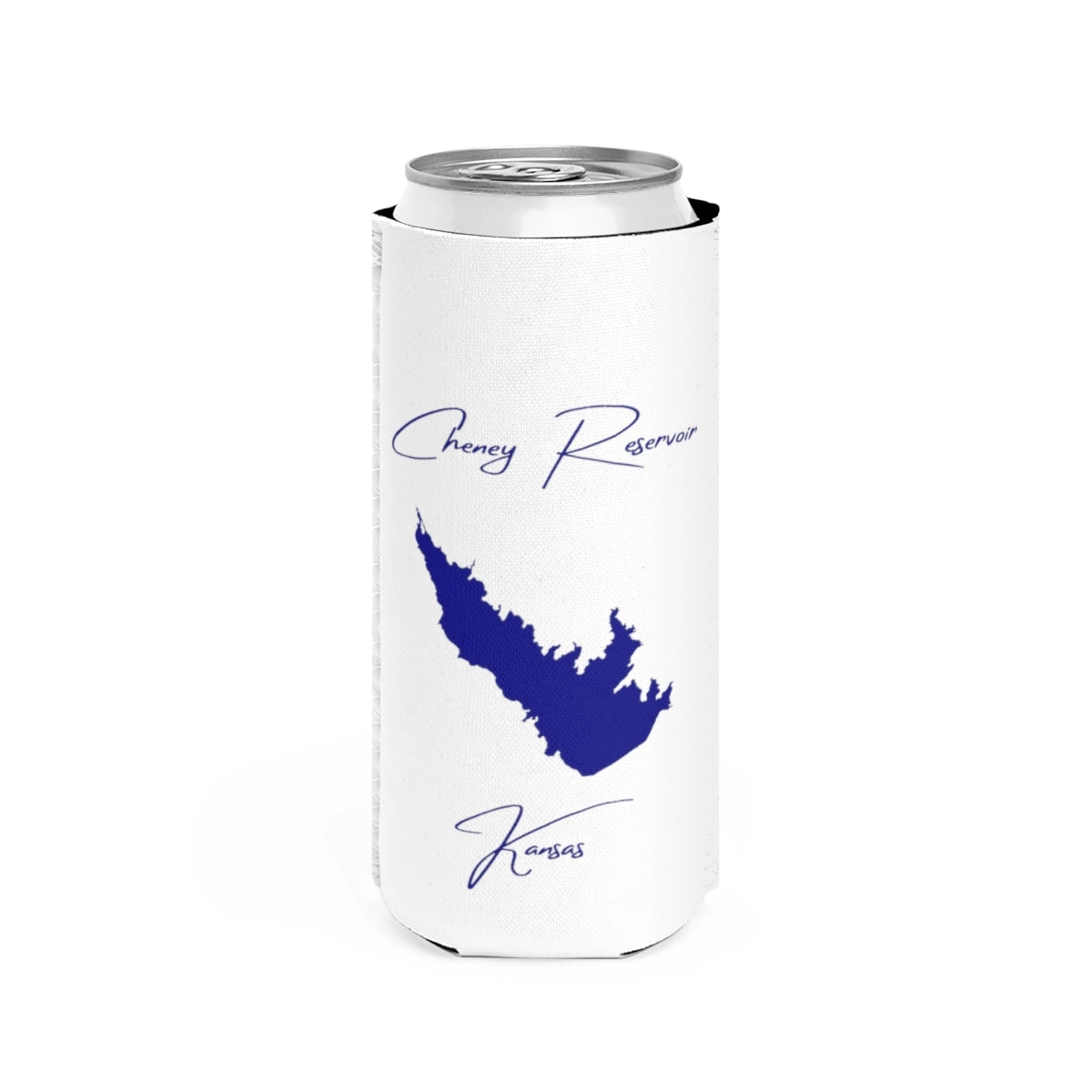 Kansas  Cheney  Reservoir  Slim  Can  Koozie  front  position  view  from  front  white.webp