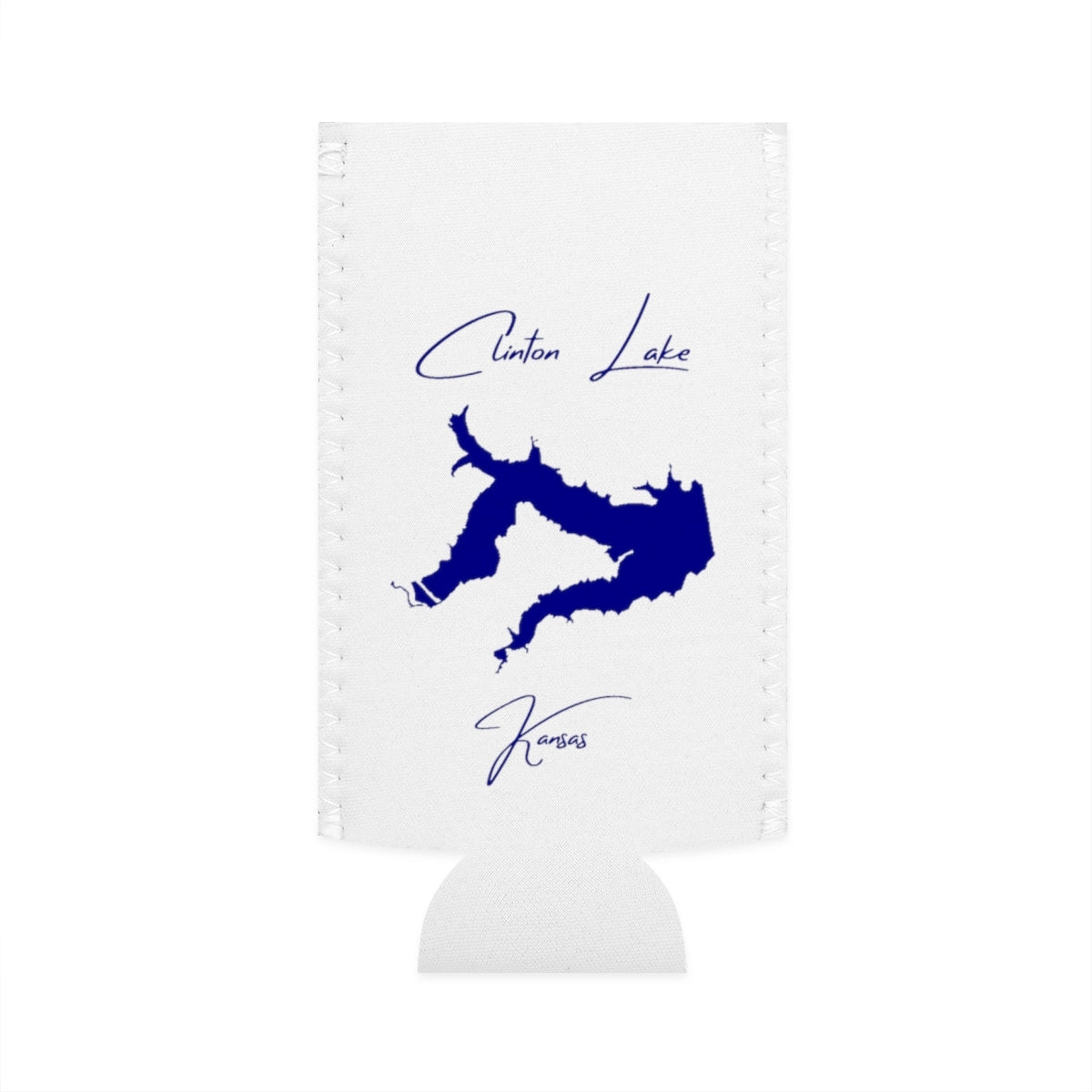 Kansas  Clinton  Lake  Slim  Can  Koozie  front  position  view  from  flat-front  white.webp