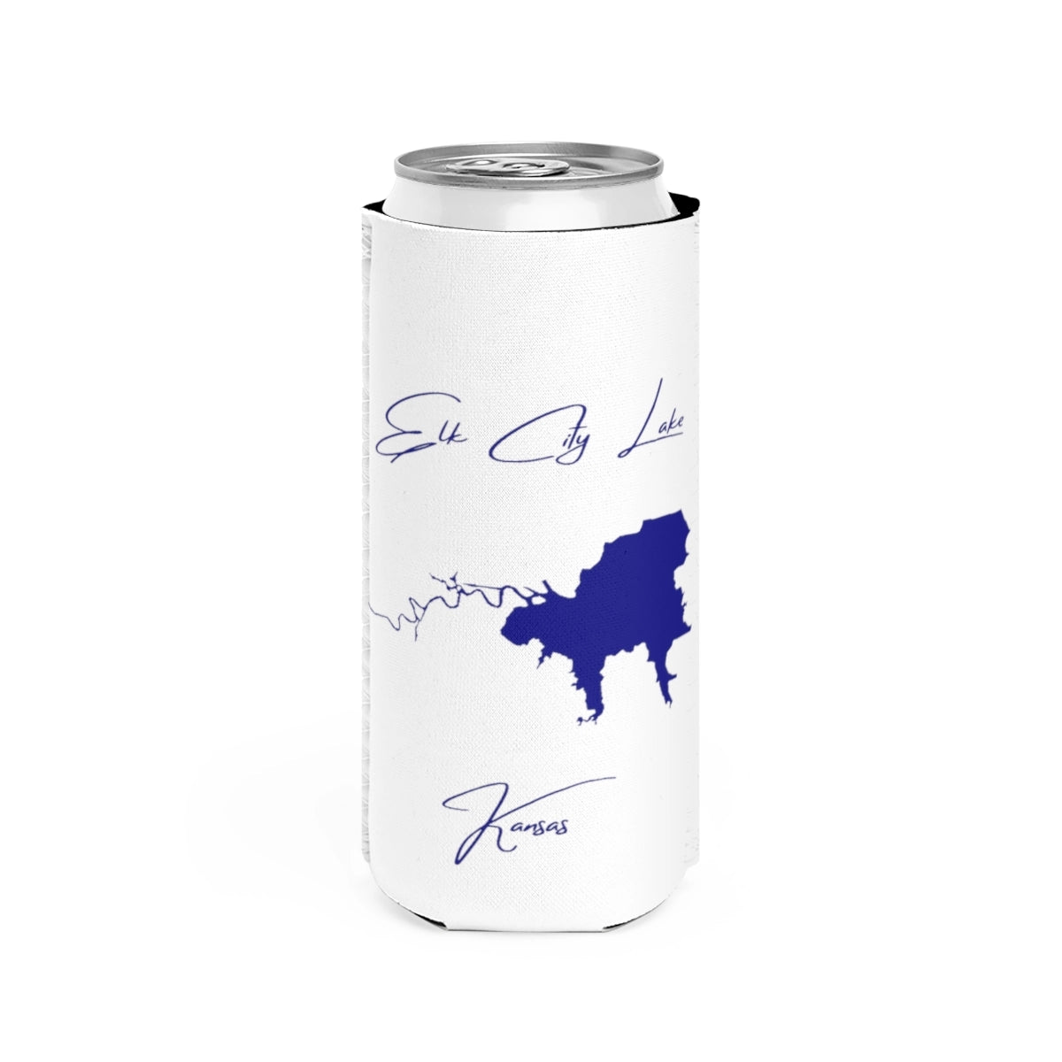 Kansas  Elk  City  Lake  Slim  Can  Koozie  front  position  view  from  front  white.webp