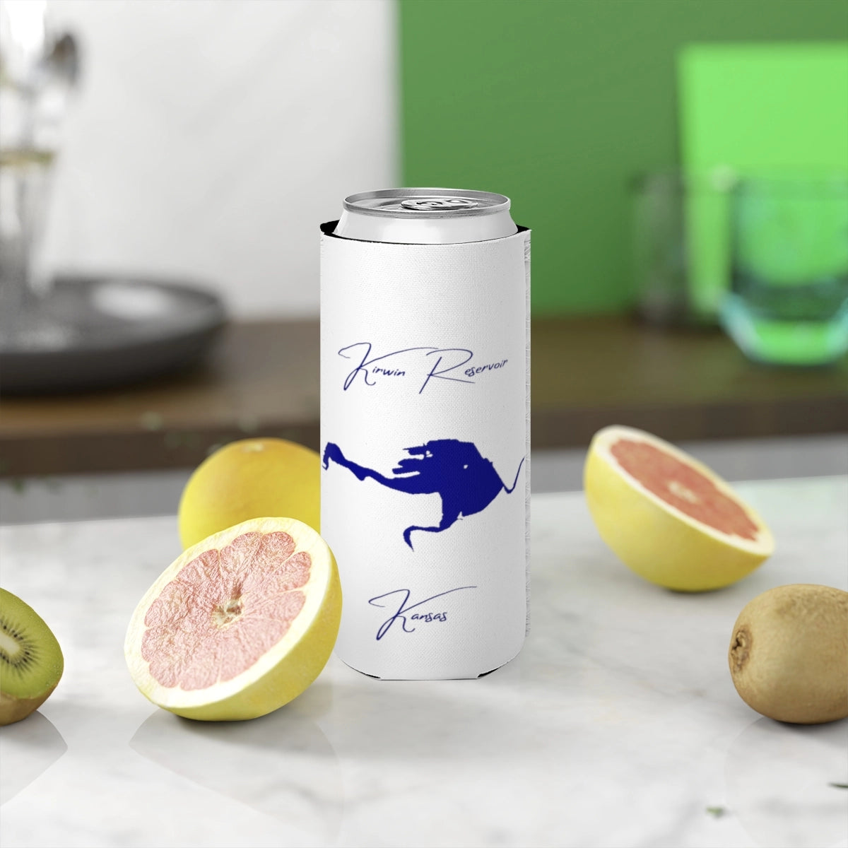 Kansas  Kirwin  Reservoir  Slim  Can  Koozie  front  position  view  from  context-2  white.webp