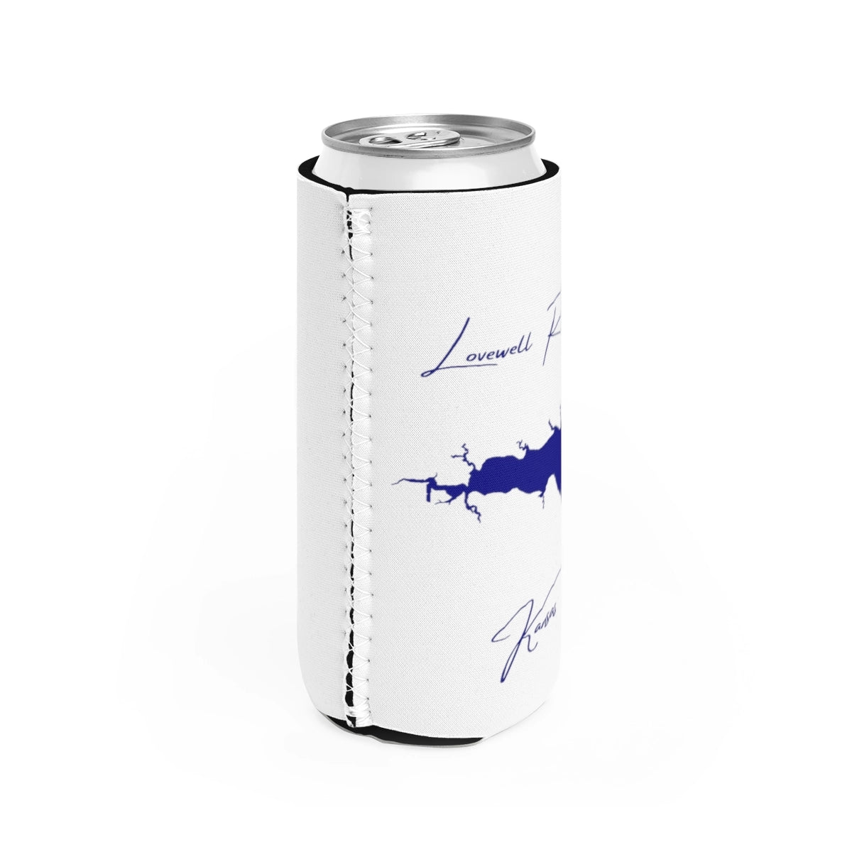 Kansas  Lovewell  Reservoir  Slim  Can  Koozie  all  position  view  from  right  white.webp