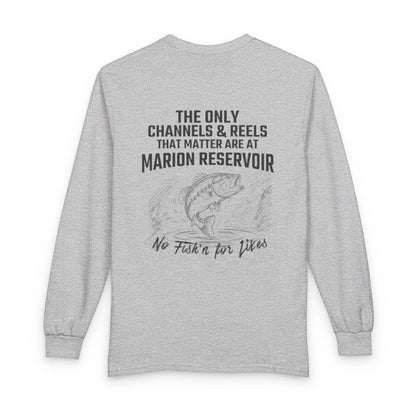 Kansas  Marion  Reservoir  Long  Sleeve  Fishing  T-shirt  back  position  view  from  back  sport  grey.webp