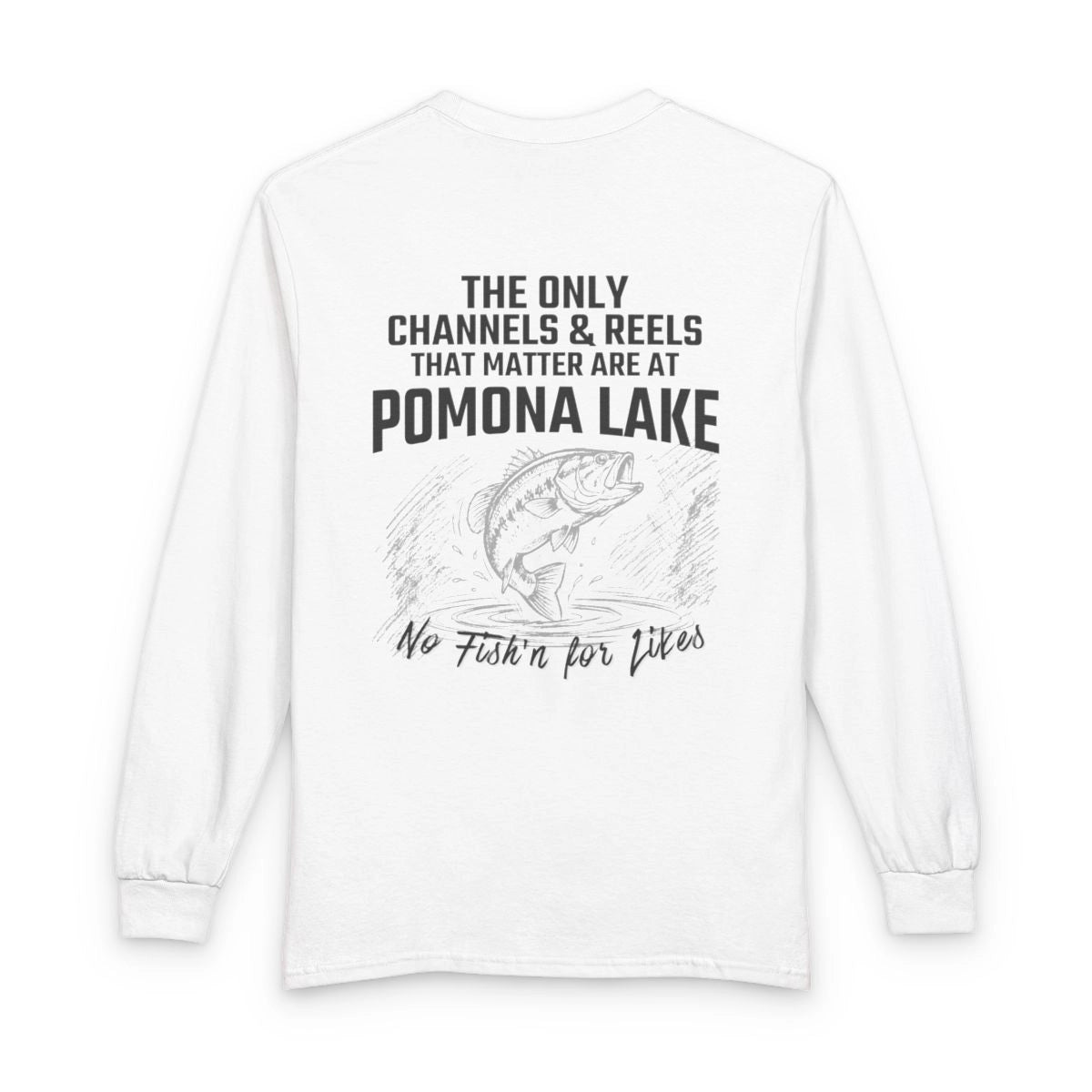 Kansas  Pomona  Lake  Long  Sleeve  Fishing  T-shirt  back  position  view  from  back  white.webp