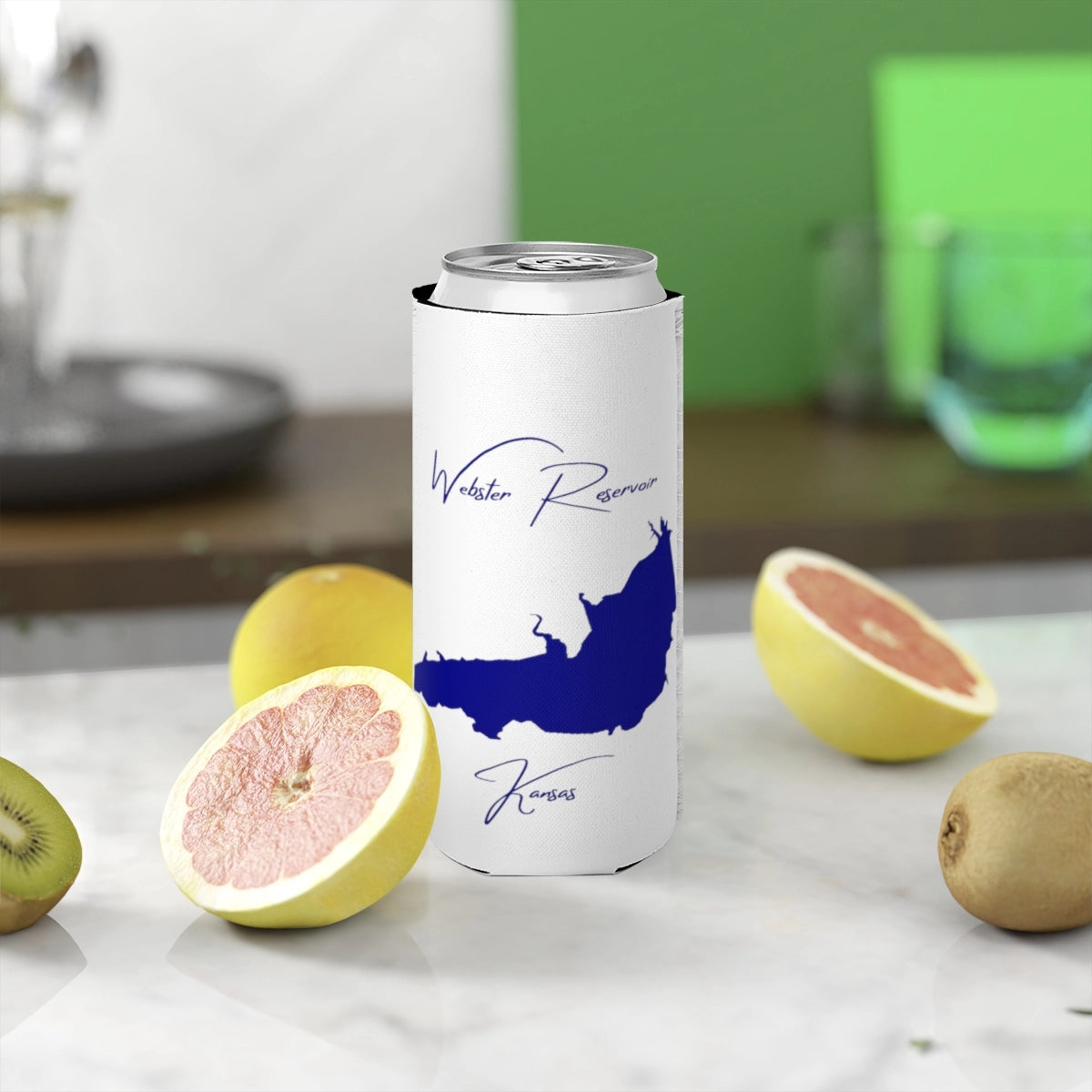 Kansas  Webster  Reservoir  Slim  Can  Koozie  front  position  view  from  context-2  white.webp